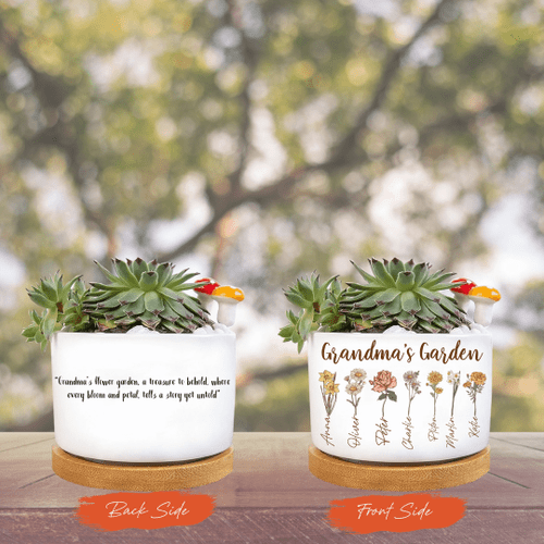 Personalized Name Grandma Garden Plant Pot, Custom Grandma Flower Pot, Outdoor Flower Pot With Month Flower, Birthday Gift, Mothers Day Gift