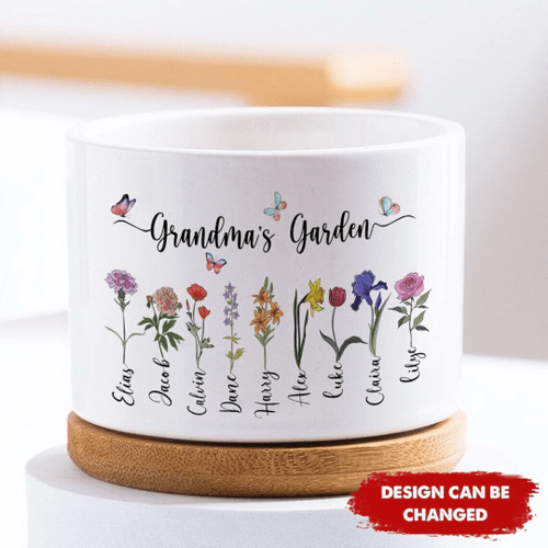 Personalized Grandma's Garden Plant Pot, Mom's Garden, Custom Birth Month Flowers Mini Plant Pot, Mothers Day Gift for Grandma, Flower Pot