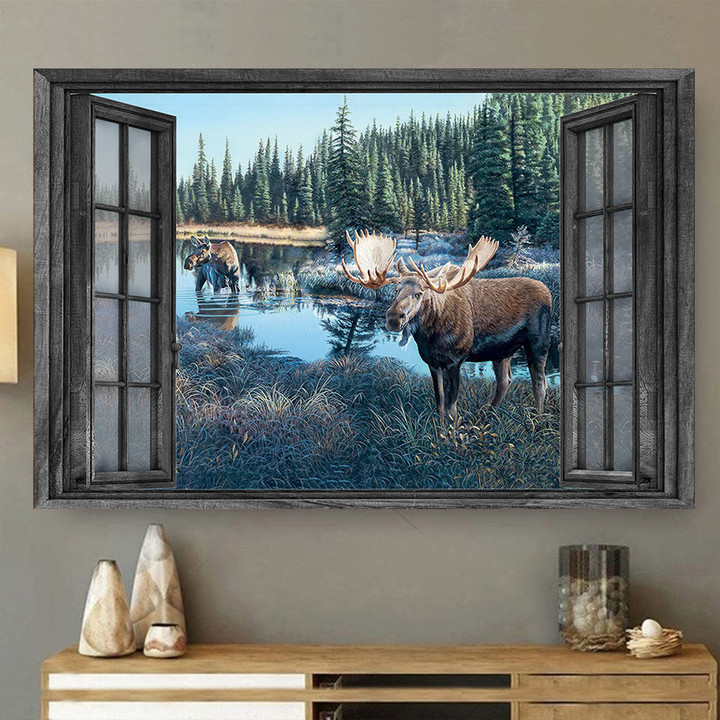 Axis Deer 3D Window View Gilf Couple Wild Animals Hunting Lover Da0413-Tnt Framed Prints, Canvas Paintings Wrapped Canvas 8x10