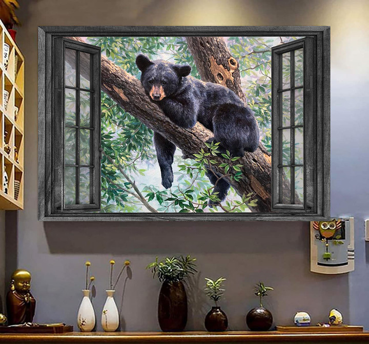 Black Bears 3D Window View Prints 3D Window View Wild Animals Lover Gift Idea Gift Father Day Framed Prints, Canvas Paintings Wrapped Canvas 8x10