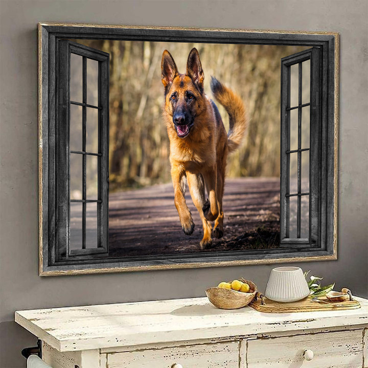 German Shepherd 3D Window View Wall Arts Painting Prints Th0400-Ptd Framed Prints, Canvas Paintings Wrapped Canvas 8x10