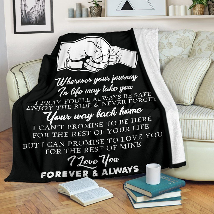 To My Son I Love You Forever And Always Printed Fleece Blanket