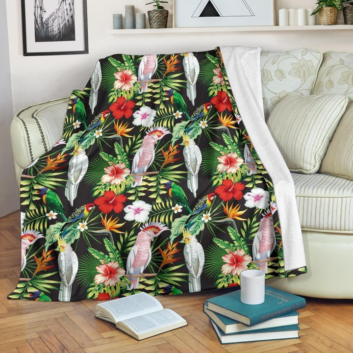 Hummingbird Tropical Flower Pattern Print Design Fleece Blanket