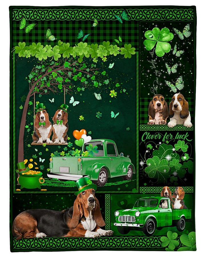 Basset Hound Truck Irish St Patricks Day Gift For Dog Lover Fleece Blanket