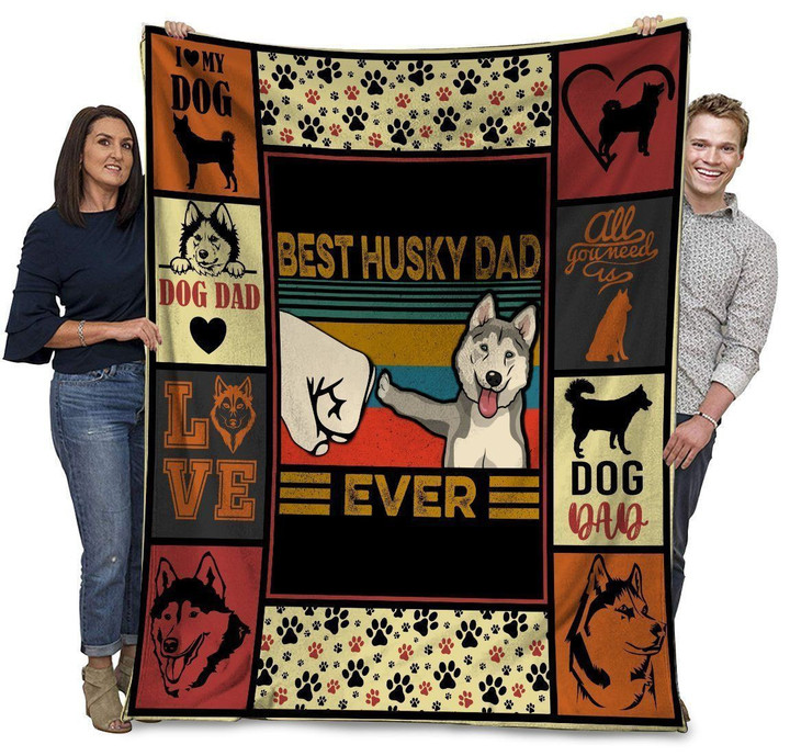 Best Husky Dad Ever Siberian Husky Dog Gift For Dad Fleece Blanket