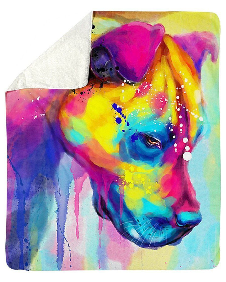 Pitbull Water Color Giving Dog Lovers Fleece Blanket Sherpa Blanket