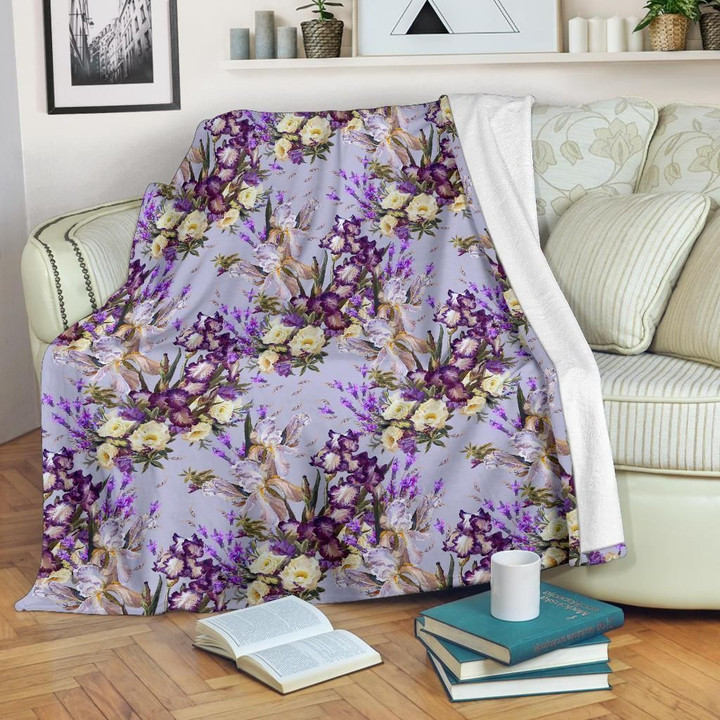 Iris Pattern Print Design Purple Fleece Blanket