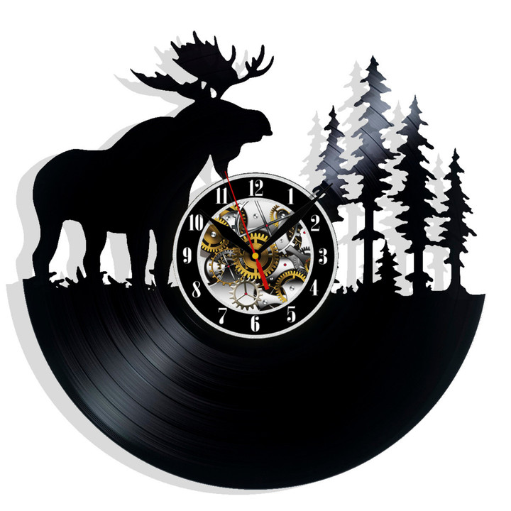 Elk Moose Animals Wildlife Wire Vinyl Record Wall Clock Gifts For Him Her Kids Decor For Home Bathroom Kitchen Surprise Ideas Friends
