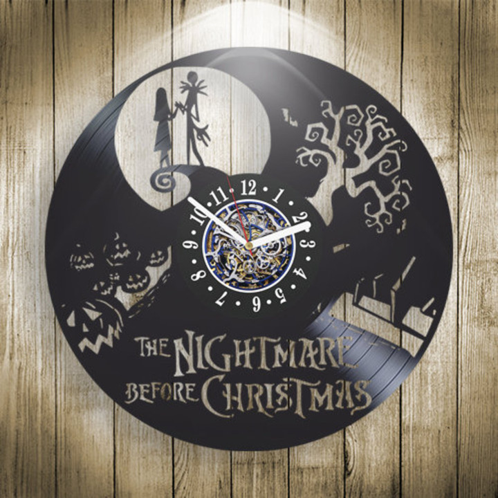 Nightmare Before Christmas Movie Vinyl Record Wall Clock, Jack And Sally Decor, Anniversary Gifts For Girlfriend, Handmade Artwork For Wall
