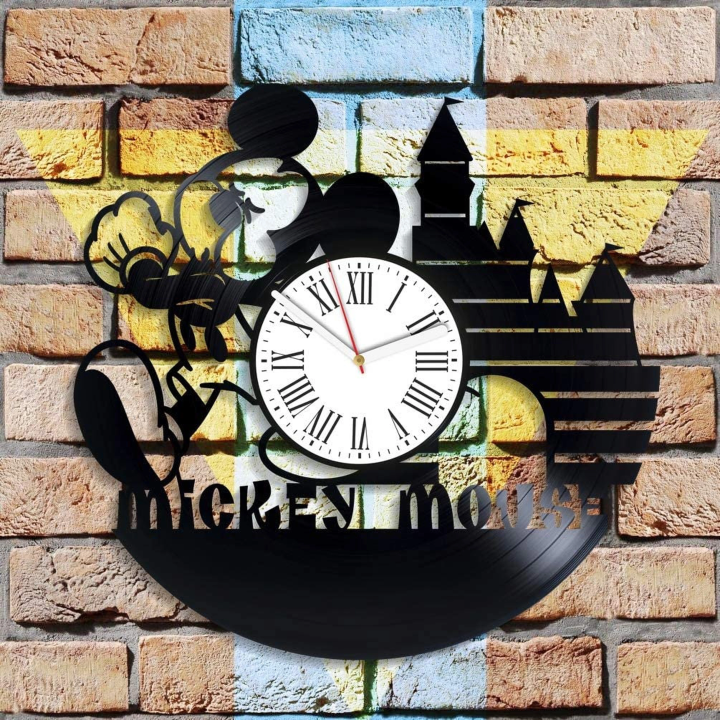 Mickey Mouse Vinyl Record Wall Clock Disneyland Castle Art Vintage Decor For Living Room Cartoon Decor Christmas Gift For Little Brother