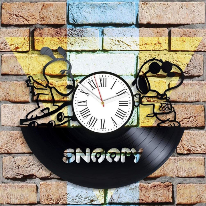 Cartoon Dog Vinyl Record Clock Creative Room Decor Cartoon Artwork New Year Gift For Son Wall Art For Kids