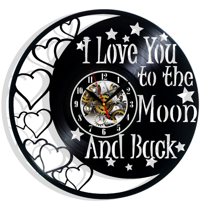 I Love You To The Moon And Back Vinyl Record Wall Clock Gifts For Him Her Kids Decor For Home Bedroom Surprise Ideas For Best Friends