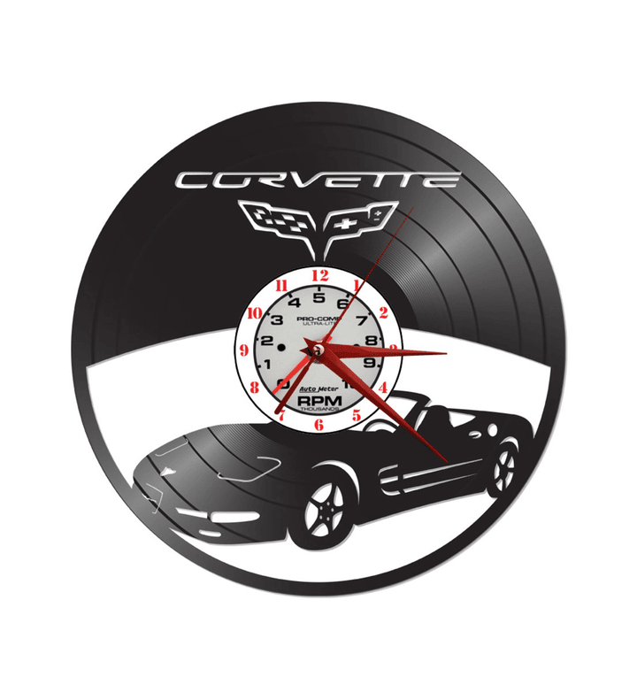 Corvette Convertible Vinyl Record Clock, Vintage, Re-Purposed