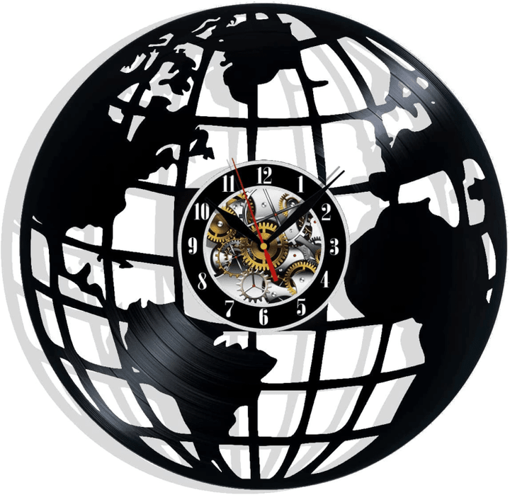 Earth Globe World Map Vinyl Record Wall Clock Gifts For Him Her Kids Decor For Home Bedroom Bathroom Kitchen Art Surprise Ideas Friends