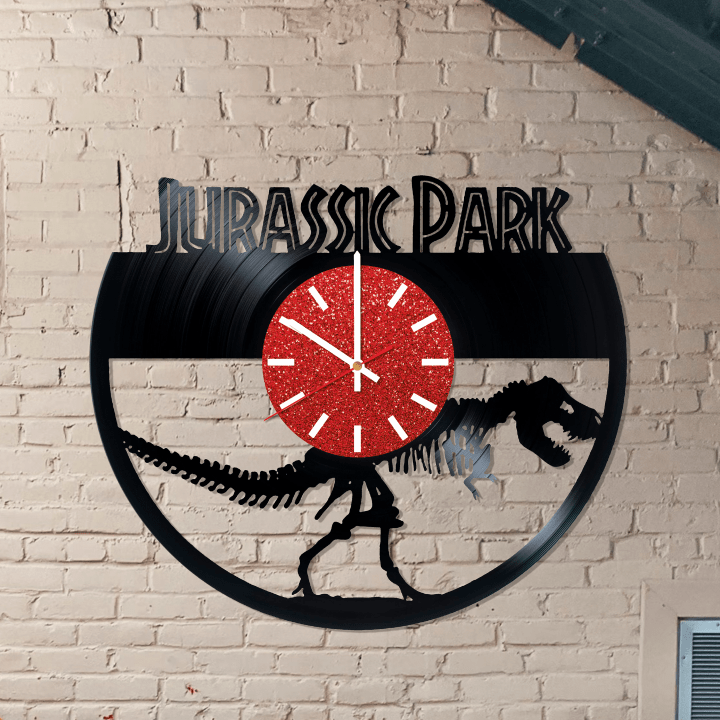 Jurassic Park Design, Made From Real Vinyl Record, Wall Clock , For Dinosaur Fans, Gift Idea For Kids Children, Modern Wall Decoration