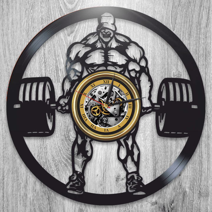 Bodybuilder Vinyl Record Sports Wall Clock Fitness Wall Art Original Decor For Home Gym Powerlifting Gifts First Home Gift Idea Workout Art
