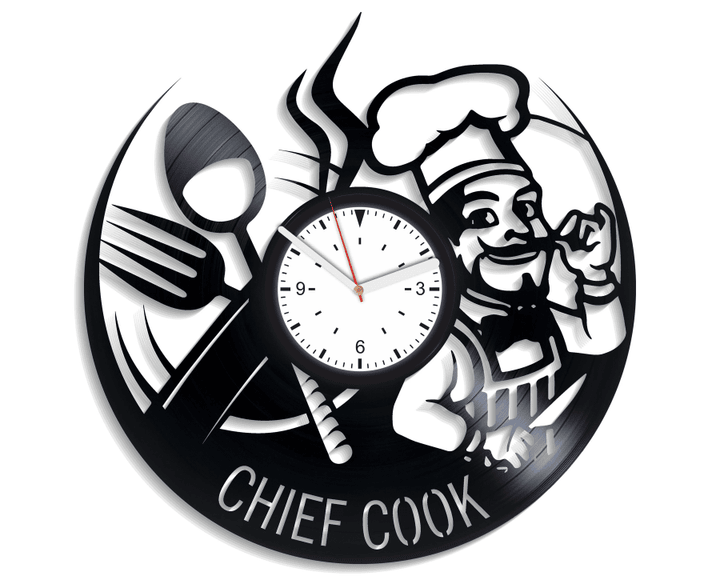 Chef Cook Wall Clock Made From Vinyl Record, Vintage Decor For Kitchen, Christmas Gift For Men, Unique Wall Art