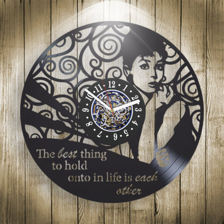 Audrey Hepburn Quote Vinyl Record Clock, Motivational Wall Art, Decor For Living Room, Vintage Wall Clock, Wedding Gift Idea For Wife