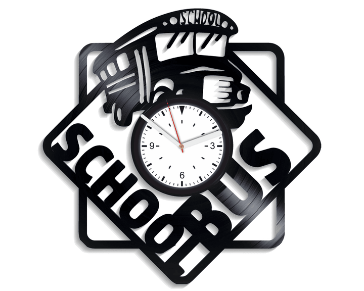 School Bus Wall Clock Made From Vinyl Record, Unique Gift For Children, Christmas Gift, Wall Hangings Art Decor