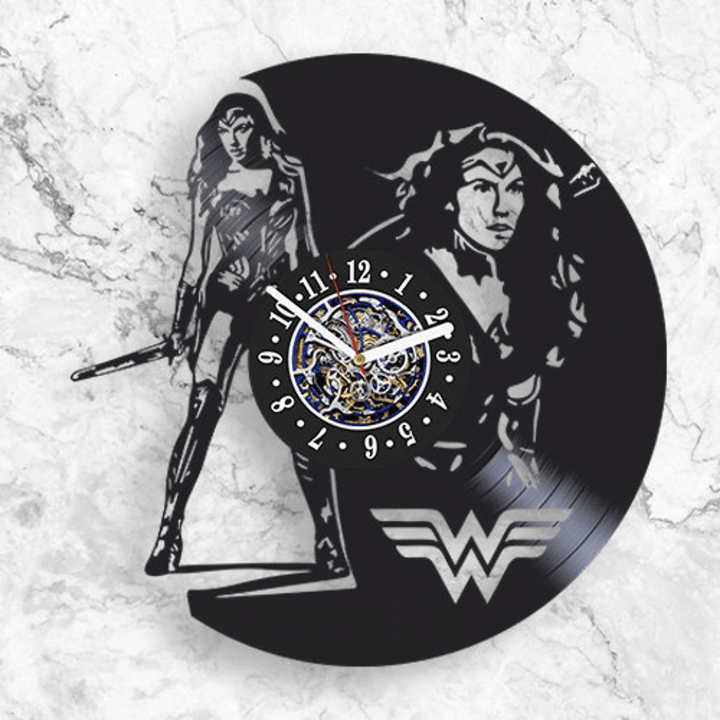 Wonder Woman Vinyl Record Vintage Clock Dc Comics Wall Art Superhero Movie Decor Anniversary Gift For Wife
