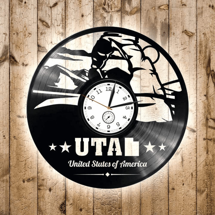 Utah State Vinyl Record Wall Clock Usa Decor Contemporary Living Room Decor Anniversary Gift For Him Utah Wall Art