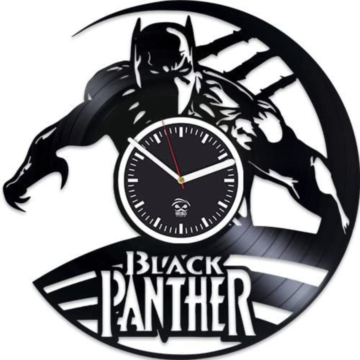 Black Panther Vinyl Record Unique Wall Clock Wakanda Forever Art Contemporary Decor For Room Famous Comics Gifts For Kids Wedding Gifts Idea