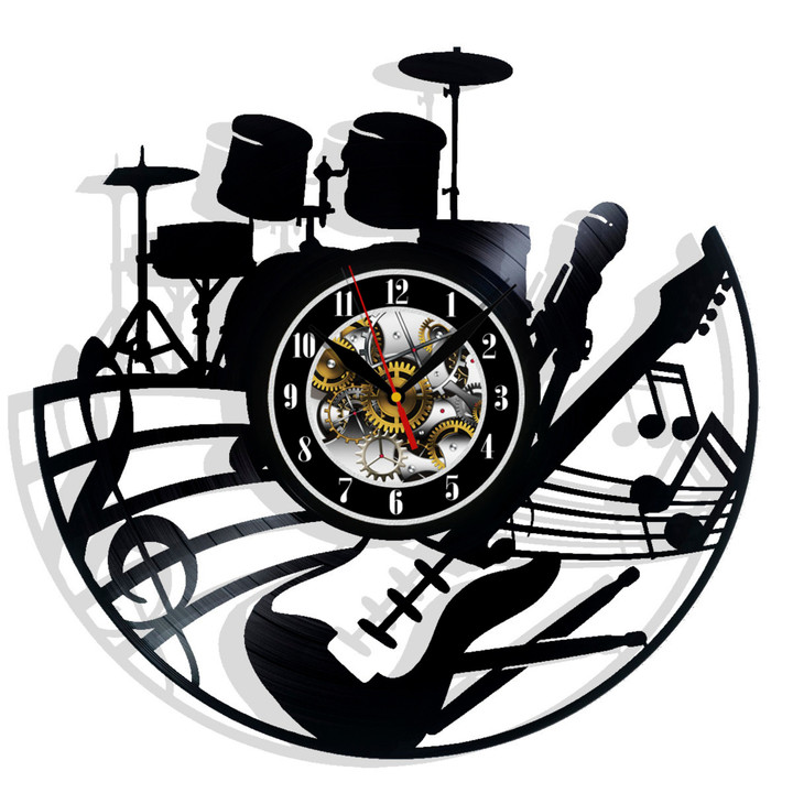 Music Drums Guitar Vinyl Record Wall Clock Gifts For Him Her Kids Decor For Home Bedroom Art Surprise Ideas For Best Friends