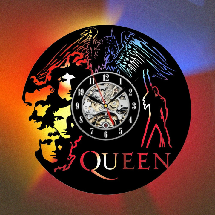 Queen Band Retro Vinyl Record Clock With Bright Led Lights Room Decoration Unique Design Clock Birthday Gift