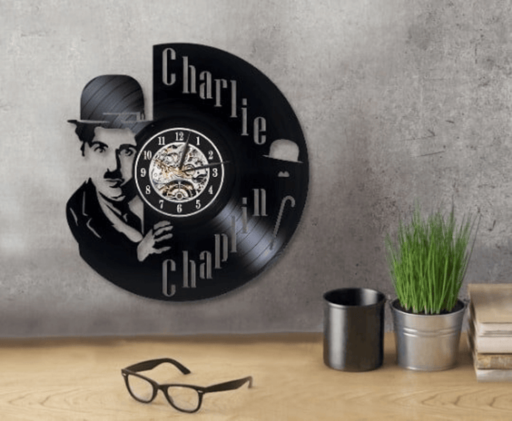 Charlie Chaplin Vintage Vinyl Record Clock Retro Wall Art Living Room Decor Ideas Xmas Gift For Parents