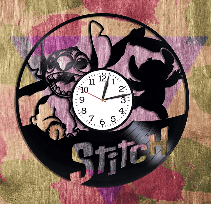 Stitch Vinyl Record Cute Wall Clock Personalized Gift For Girls Stitch Wall Decor Creative Art For Boys Housewarming Gift Ideas