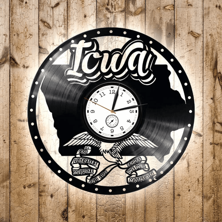 Iowa Vinyl Record Black Clock States Wall Art Contemporary Decor For Apartment New Home Gift For Family Moving Gift For Friend