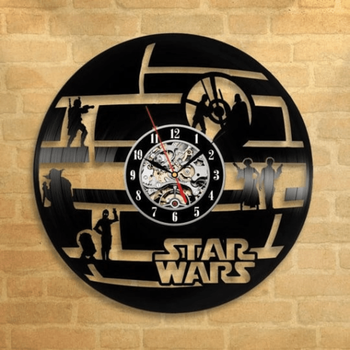 Star Wars Vinyl Record Vintage Clock Large Wall Art For Men Room Laser Cut Decor Housewarming Gifts For Husband