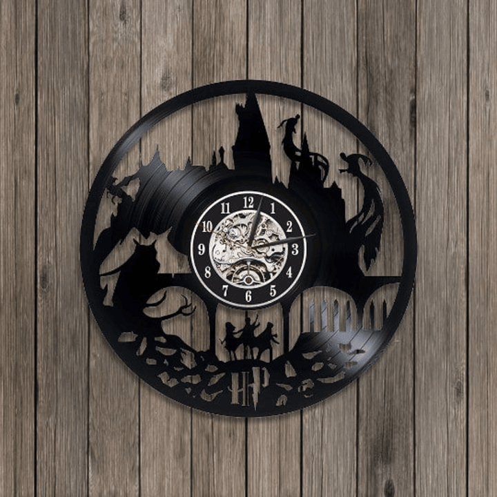 Wizarding World Vinyl Record Wall Clock Movie Characters Silhouette Art Kids Room Decor Housewarming Gift For Daughter