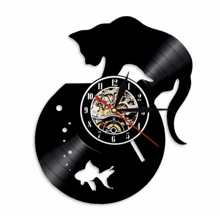 Hand Made Vinyl Record Clock, Gift For Cat Lovers, Cat Clock, Wall Decor, Home Living Kitchen Decoration, Mother Day Gift, Gift For Girl