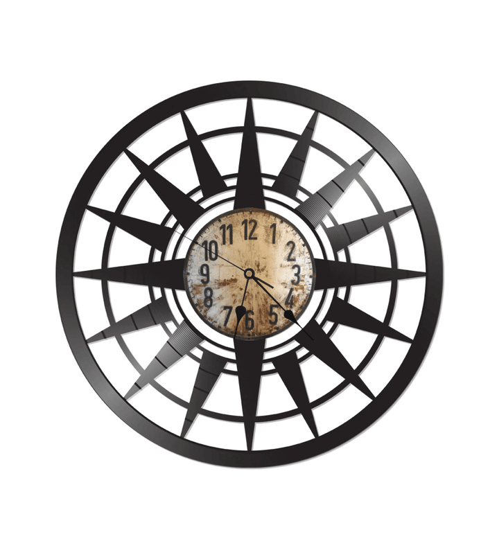 Directional Compass Vinyl Record Clock