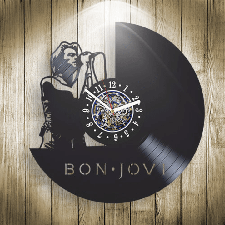 Bon Jovi Vinyl Record Large Wall Clock Rock Star Art Original Decor For Music Lover Music Legend Artwork Bday Gift For Dad