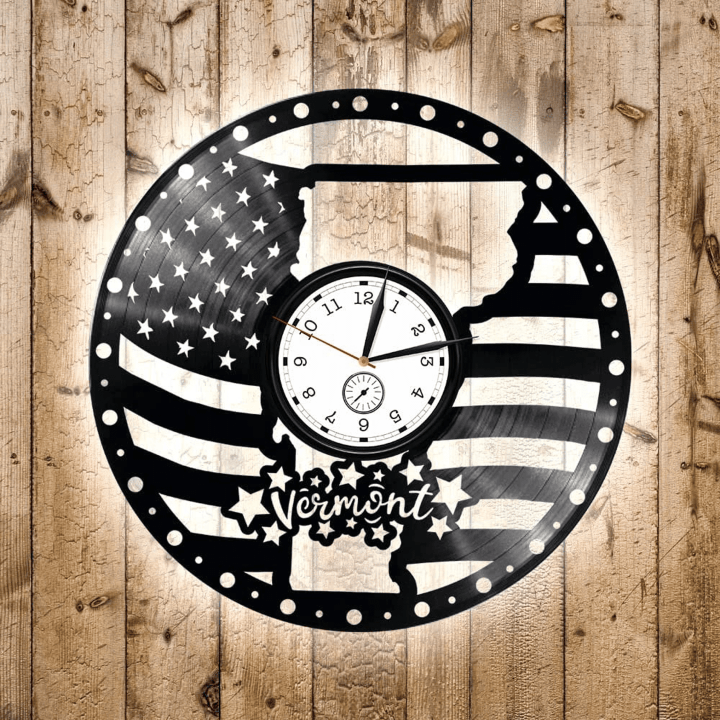 Vermont Vinyl Record Contemporary Clock State Wall Art Creative Decor For Home Office Wedding Gift For Couple