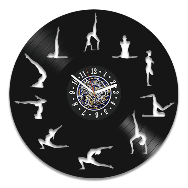 Yoga Vinyl Record Clock Vintage Sport Lover Home Decor Birthday Gift For Women Wall Hanging Art