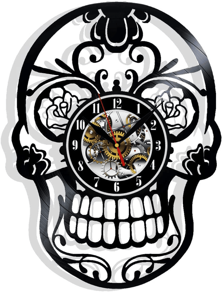 Scull Vinyl Record Wall Clock Gifts For Him Her Kids Decor For Home Bedroom Bathroom Kitchen Art Surprise Ideas Friends