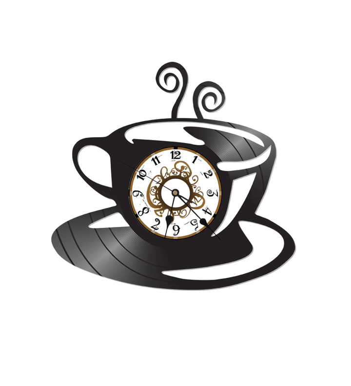 Coffee Mug Cup Themed Vinyl Album Record Clock