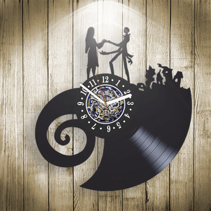 Nightmare Before Christmas Vinyl Record Wall Clock, Simply Meant To Be, Modern Home Decor, Jack And Sally, Wedding Gift Idea For Couple