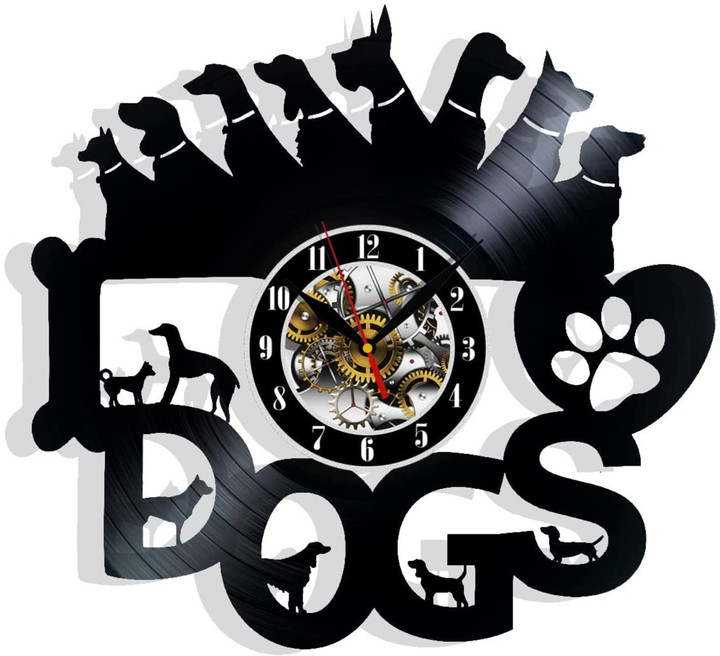 Dogs Animals Vinyl Record Wall Clock Gifts For Him Her Kids Decor For Home Bedroom Bathroom Kitchen Art Surprise Ideas Friends