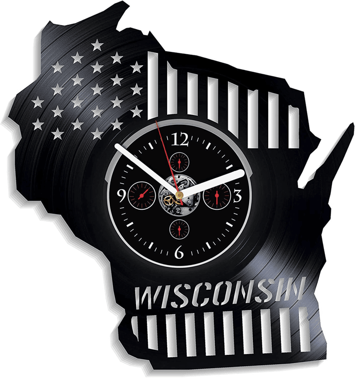 Wisconsin Vinyl Record Clock Contemporary Decor For Office New Home Gift Ideas Usa Wall Art City Decor Gift For Coworker
