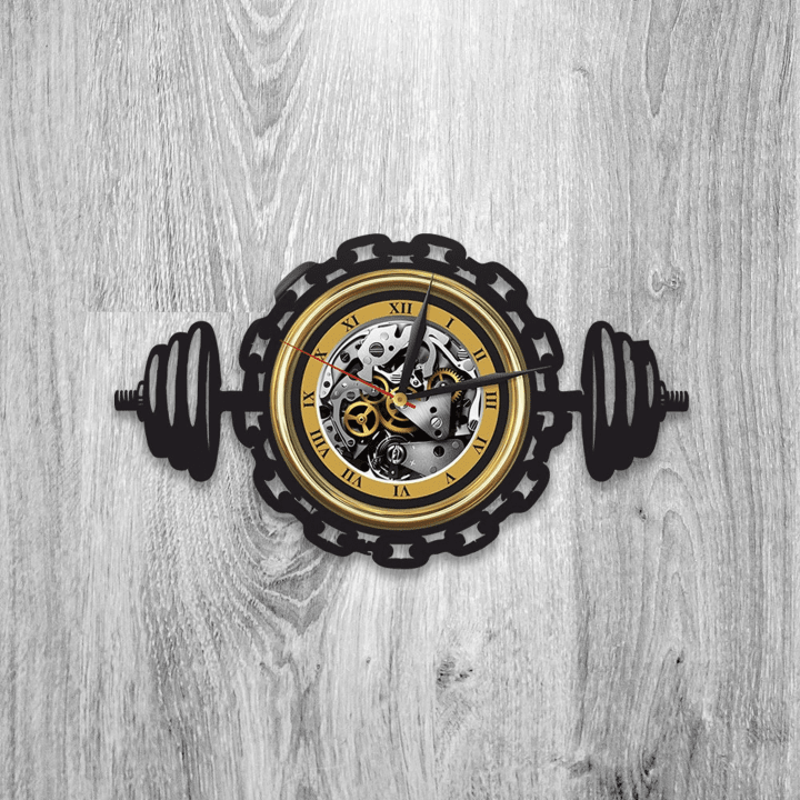 Gym Vinyl Record Minimalist Wall Clock Fitness Lover Gym Decor For Home Gym Workout Artwork Modern Barbell Gym Christmas Gift For Dad