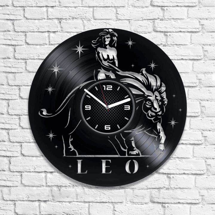 Leo Zodiac 12 Inch Vinyl Record Unique Clock Zodiac Symbols Design Housewarming Gift For Friend Living Room Decor Astrology Wall Art