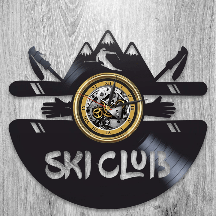 Ski Sport Vinyl Record Modern Wall Clock Ski Lover Gift Wall Decor For Living Room Ski Club Sports Fan Gift New Home Gift Ideas