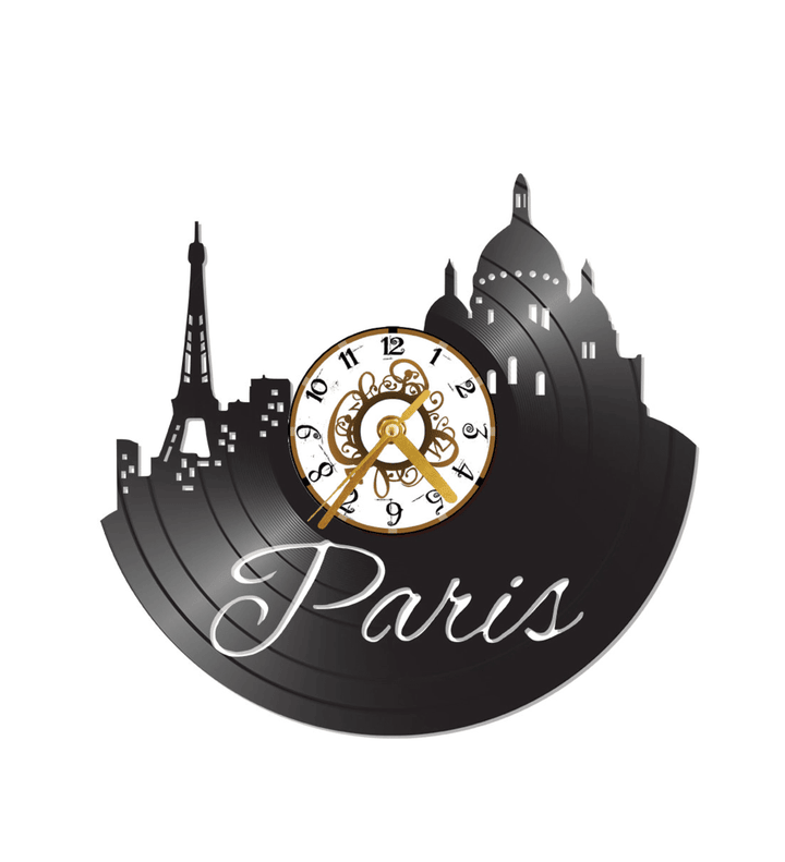 Paris Skyline Themed Vinyl Album Record Clock