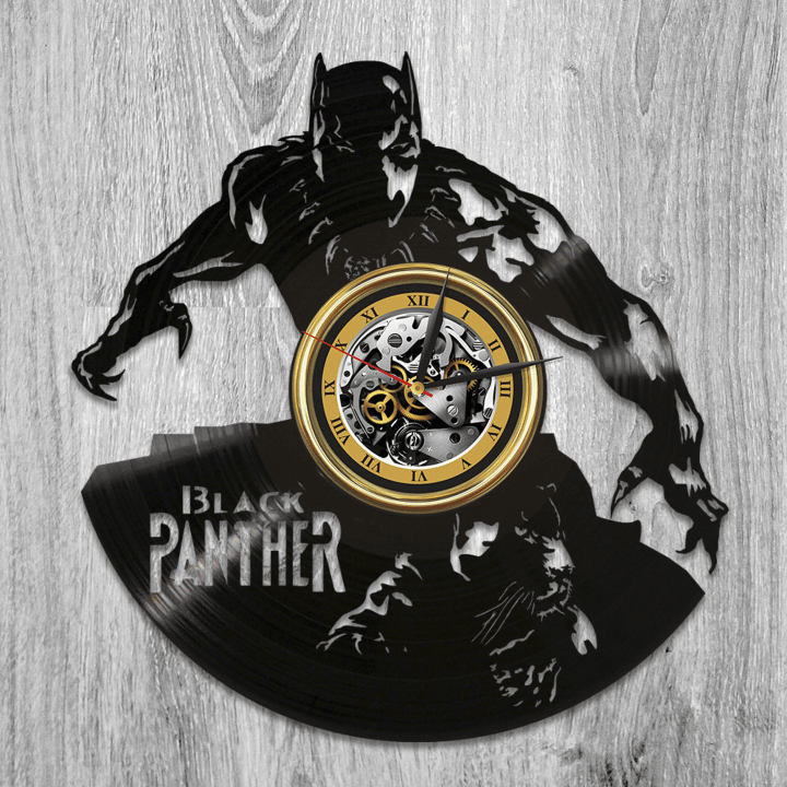 Black Panther Vinyl Record Modern Wall Clock Unique Decor For Boys Room Famous Comics Gifts For Man Comics Hero Art Housewarming Gift Ideas