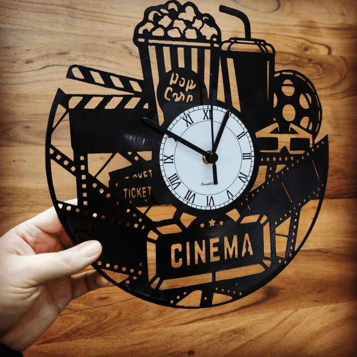 Cinema Cinema Movie Record Clock Kreativinyl Gift Idea Wall Clock Vinyl Clock
