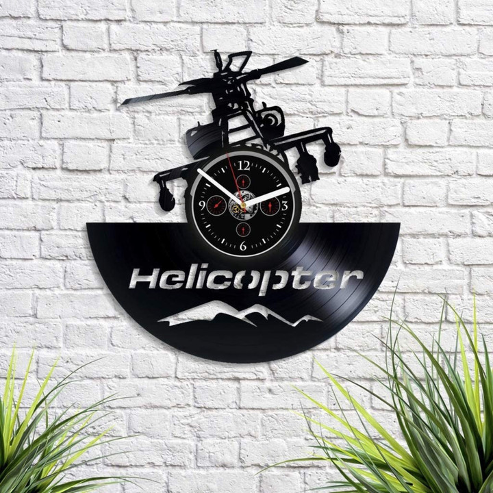 Helicopter Vinyl Record Clock Original Wall Hanging Art Home Decor Idea Valentine&#39;S Day Gift For Men